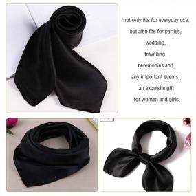 img 4 attached to Black Satin Square Neck Scarf For Women - 23" Silk Feeling Ribbon Handkerchief Hair Wrap Headscarf For Bag Purse Club Party