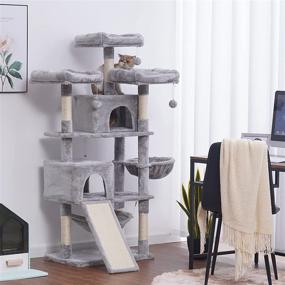 img 3 attached to 🐱 Hey-brother 63'' Multi-Level Cat Tree: King Cat Condo with Cozy Perches and Stable Cat Tower - Light Gray