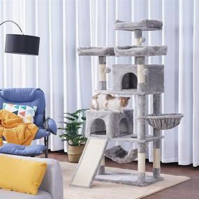 img 2 attached to 🐱 Hey-brother 63'' Multi-Level Cat Tree: King Cat Condo with Cozy Perches and Stable Cat Tower - Light Gray