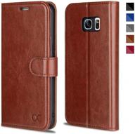 leather wallet flip case for samsung galaxy s7 edge - tpu shockproof interior, card slot & kickstand (brown) logo