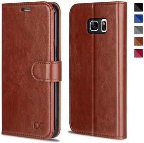 img 4 attached to Leather Wallet Flip Case For Samsung Galaxy S7 Edge - TPU Shockproof Interior, Card Slot & Kickstand (Brown)