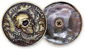 img 3 attached to 2PCS CHS99 Bronze Skull Concho Wallet Decorations - Craftmemore 1-3/8 дюймов Lucky Leaf Screw Back