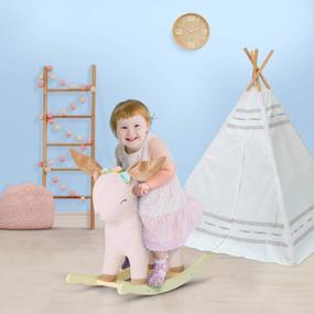 img 2 attached to Labebe Stuffed Animal Rocker Toy - 2 In 1 Wooden Reindeer Rocking Horse For Kids 6-36 Months - Perfect Child Rocking Toy And Animal Ride On