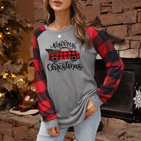 img 3 attached to Merry Christmas Truck And Tree Graphic Women'S Shirt - Buffalo Plaid Raglan Baseball Tee With Long Sleeves, Perfect For Xmas Celebrations - By UNIQUEONE