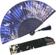 silk folding fan with bamboo frame and fabric sleeve - omytea® women's hand held fan featuring sakura cherry blossom pattern for perfect gifts (wzs-1) логотип