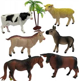 img 4 attached to Realistic 7-Piece Jumbo Farm Animal Figurines Set With Palm Tree - Perfect Birthday Gift, Cake Toppers, And Party Decorations!