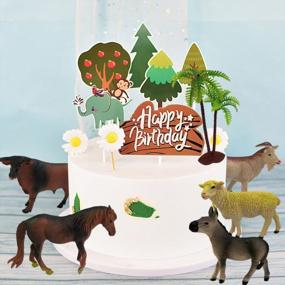 img 1 attached to Реалистичный набор из 7 фигурок Jumbo Farm Animal с пальмой - идеальный подарок на день рождения, украшения для торта и украшения для вечеринки!