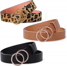 img 4 attached to XZQTIVE Women'S 3-Pack Faux Leather Belts With Double Circle Buckle, Perfect For Jeans And Pants