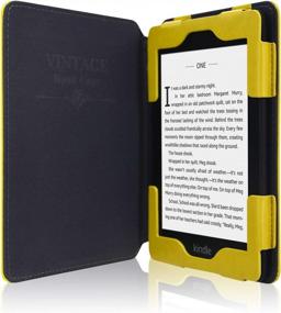 img 2 attached to Стильный желтый чехол-фолио для Kindle Paperwhite 11th Gen 2021 - Auto Sleep Wake с передним карманом и высококачественной искусственной кожей