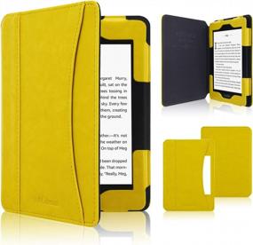img 4 attached to Стильный желтый чехол-фолио для Kindle Paperwhite 11th Gen 2021 - Auto Sleep Wake с передним карманом и высококачественной искусственной кожей
