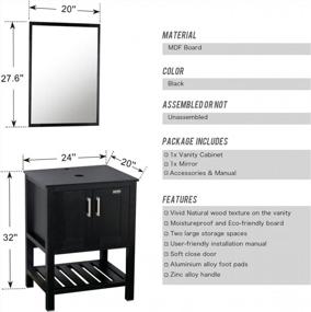 img 3 attached to Eclife 60’’ Bathroom Vanity Sink Cabinet Combo W/Ocean Blue Square Tempered Glass Vessel Sink & Side Cabinet Vanity & 1.5 GPM Water Save Faucet & Solid Brass Pop Up Drain,With Mirror,Black (A04 2B06)