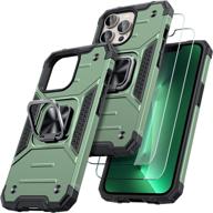 📱 jame iphone 13 pro max case: heavy-duty bumper with tempered-glass protectors & ring kickstand - army green logo