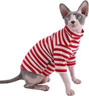 👕 breathable summer cotton t-shirts for sphynx hairless cats - red stripe design - round collar vest - sleeveless pet clothes for cats & small dogs (size m: 4.4-5.5 lbs) logo