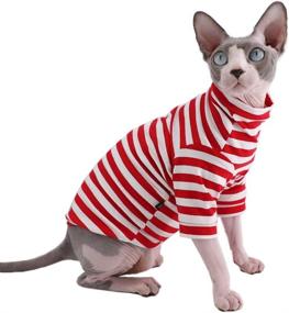 img 4 attached to 👕 Breathable Summer Cotton T-Shirts for Sphynx Hairless Cats - Red Stripe Design - Round Collar Vest - Sleeveless Pet Clothes for Cats & Small Dogs (Size M: 4.4-5.5 lbs)