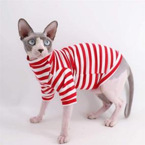 img 1 attached to 👕 Breathable Summer Cotton T-Shirts for Sphynx Hairless Cats - Red Stripe Design - Round Collar Vest - Sleeveless Pet Clothes for Cats & Small Dogs (Size M: 4.4-5.5 lbs)