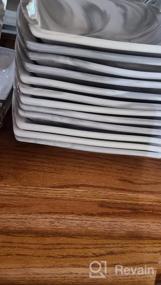img 7 attached to Набор фарфоровой посуды из 36 предметов мраморно-серого цвета, квадратные тарелки и миски на 6 человек, включая чашки и блюдца, микроволновая печь, серия Flora от MALACASA