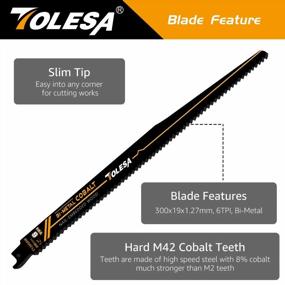 img 3 attached to TOLESA 12 Inch 6TPI Nail-Embedded Wood Reciprocating Saw Blades - Ideal for Wood Window, Door Demolition, Construction, and Precise Wood Cutting - 5 Pack with Bi-Metal Teeth, Cobalt-Infused, and Sharp Cutting - Sawzall Blades