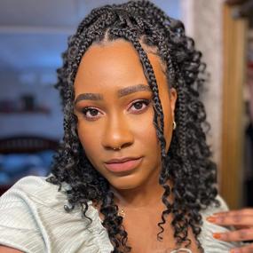 img 3 attached to 12 Inch ToyoTress Goddess Box Braid Crochet Hair - 8 Packs Of Pre-Looped Synthetic Braiding Hair Extensions In Natural Black (1B) With Curly Ends
