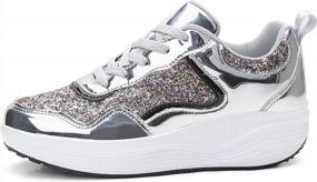 img 2 attached to WUIWUIYU Women'S Girls' Wedge Platform Shiny PU Sparkly Sequins Glitter Lace-Up Sneakers Street Dance Shoes