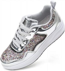 img 3 attached to WUIWUIYU Women'S Girls' Wedge Platform Shiny PU Sparkly Sequins Glitter Lace-Up Sneakers Street Dance Shoes