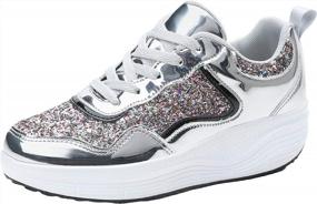img 4 attached to WUIWUIYU Women'S Girls' Wedge Platform Shiny PU Sparkly Sequins Glitter Lace-Up Sneakers Street Dance Shoes