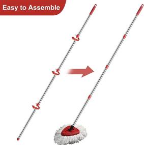 img 2 attached to 🧹 GRAREND 4-Section Spin Mop Replacement Head Handle - Ocedar Compatible - EasyWring Refills - 2.5-to-5 Foot Floor Head Mop - Efficient Floor Cleaning (Red - Germany Screw)