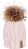 womens winter beanie hat with fur pom pom - warm knit bobble cap by furtalk logo