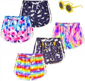 img 4 attached to Girls 5-Pack Athletic Shorts: Breathable Workout Running Printed Dolphin Shorts For Ages 5-16