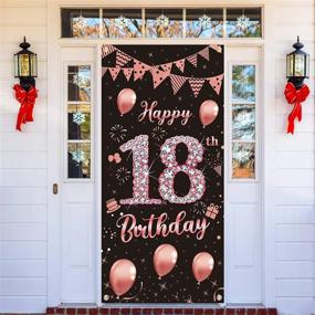 img 4 attached to Rose Gold 18Th Birthday Door Banner Decorations For Girls - Large Happy Eighteen Year Old Party Backdrop Supplies Poster Sign