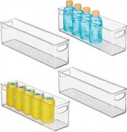 mdesign plastic kitchen organizer - storage holder bin with handles for pantry, cupboard, cabinet, fridge/freezer, shelves, and counter - holds canned food, snacks, drinks, and sauces - 4 pack - clear logo