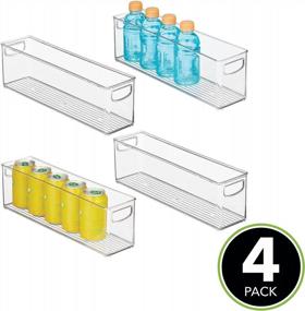 img 3 attached to Пластиковый кухонный органайзер MDesign - держатель для хранения с ручками для кладовой, шкафа, шкафа, холодильника / морозильной камеры, полок и прилавка - вмещает консервы, закуски, напитки и соусы - 4 упаковки - прозрачный