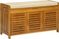 bamboo shoe bench with storage cabinets and cushioned seating for hallway organization logo