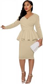 img 3 attached to Women'S Elegant Ruffle Sleeve Wrap V Neck Peplum Midi Cocktail Bodycon Dress