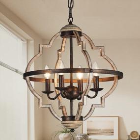 img 4 attached to Rustic Orb Chandelier With Adjustable Height - TZOE 4-Light Metal Vintage Chandelier For Dining Room, Living Room, And Kitchen