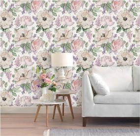 img 3 attached to HAOKHOME 93012 Peony Peel And Stick Floral Wallpaper Removable Beige/Pink/Grey Vinyl Cabinet Self Adhesive Shelf Liner 17.7In X 9.8Ft