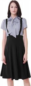 img 3 attached to Women'S Vintage High Waist A-Line Suspender Skirt Pinafore Pleated Dress