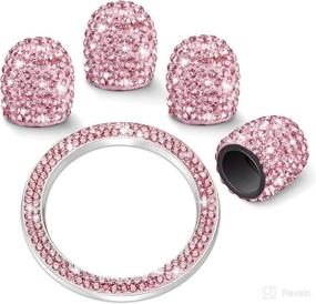 img 4 attached to WINKA Rhinestone Universal Stem Covers With 1Pcs Car Rhinestone Bling Sticker Emblem Ring For Car Engine Ignition Button Key Knobs Pink