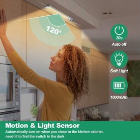 img 1 attached to Wireless Motion Sensor Under Cabinet Lights - Warm White LED Lighting For Kitchen, Drawers, And Counters - Rechargeable Battery With 1000MAh - Pack Of 2