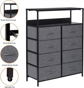 img 3 attached to Kamiler 8 Drawers Dresser With Shelves, Tall Vertical Storage Organizer,Versatile Cabinet For Bedroom, Living Room, Hallway, Hotel,Sturdy Steel Frame, Wood Shelf, Removable Fabric Bins