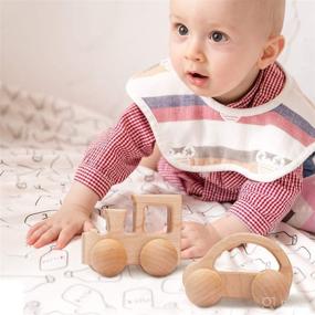 img 3 attached to 🚗 Promise Babe Wooden Rattle Push Car Toy Set - Infant Wooden Rattles, Interactive Toys, 2-Piece Baby Vehicle Hand Push Cars - Montessori Natural Wood Toys for Newborns - Best Gift