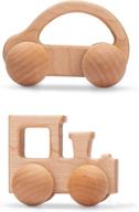🚗 promise babe wooden rattle push car toy set - infant wooden rattles, interactive toys, 2-piece baby vehicle hand push cars - montessori natural wood toys for newborns - best gift logo