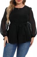 uoohal women's plus size mesh self-tie blouses: long sleeve tops for casual or dressy wear logo