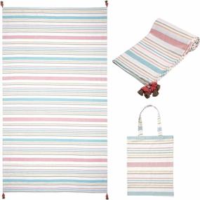 img 4 attached to 100% Cotton Quick Dry Oversized Beach Towel With Bag - 40X72 Inches, Lightweight & Large For Adults | Folkulture Turkish Pink & Blue Blanket Sandproof Vacation Bath Towels