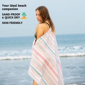 img 3 attached to 100% Cotton Quick Dry Oversized Beach Towel With Bag - 40X72 Inches, Lightweight & Large For Adults | Folkulture Turkish Pink & Blue Blanket Sandproof Vacation Bath Towels