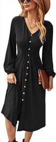 img 4 attached to Light And Breezy: YOXUA Women'S Flowy Empire Waist Dress With V-Neck And Long Sleeves