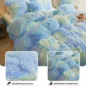img 2 attached to LIFEREVO Luxury Faux Fur Duvet Cover Set - Soft & Fluffy Ombre Marble Print Bedding With 2 Pillow Covers, Zipper Closure - Rainbow Blue, Queen