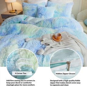 img 1 attached to LIFEREVO Luxury Faux Fur Duvet Cover Set - Soft & Fluffy Ombre Marble Print Bedding With 2 Pillow Covers, Zipper Closure - Rainbow Blue, Queen