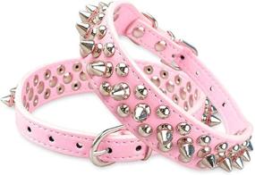 img 3 attached to Spiked Studded Rivet Leather Dog Collar for Cats, Puppy, Small & Medium Pets - DOGGYZSTYLE (Pink, Size L)