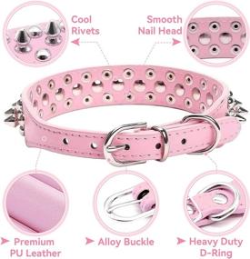 img 2 attached to Spiked Studded Rivet Leather Dog Collar for Cats, Puppy, Small & Medium Pets - DOGGYZSTYLE (Pink, Size L)