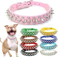 spiked studded rivet leather dog collar for cats, puppy, small & medium pets - doggyzstyle (pink, size l) logo